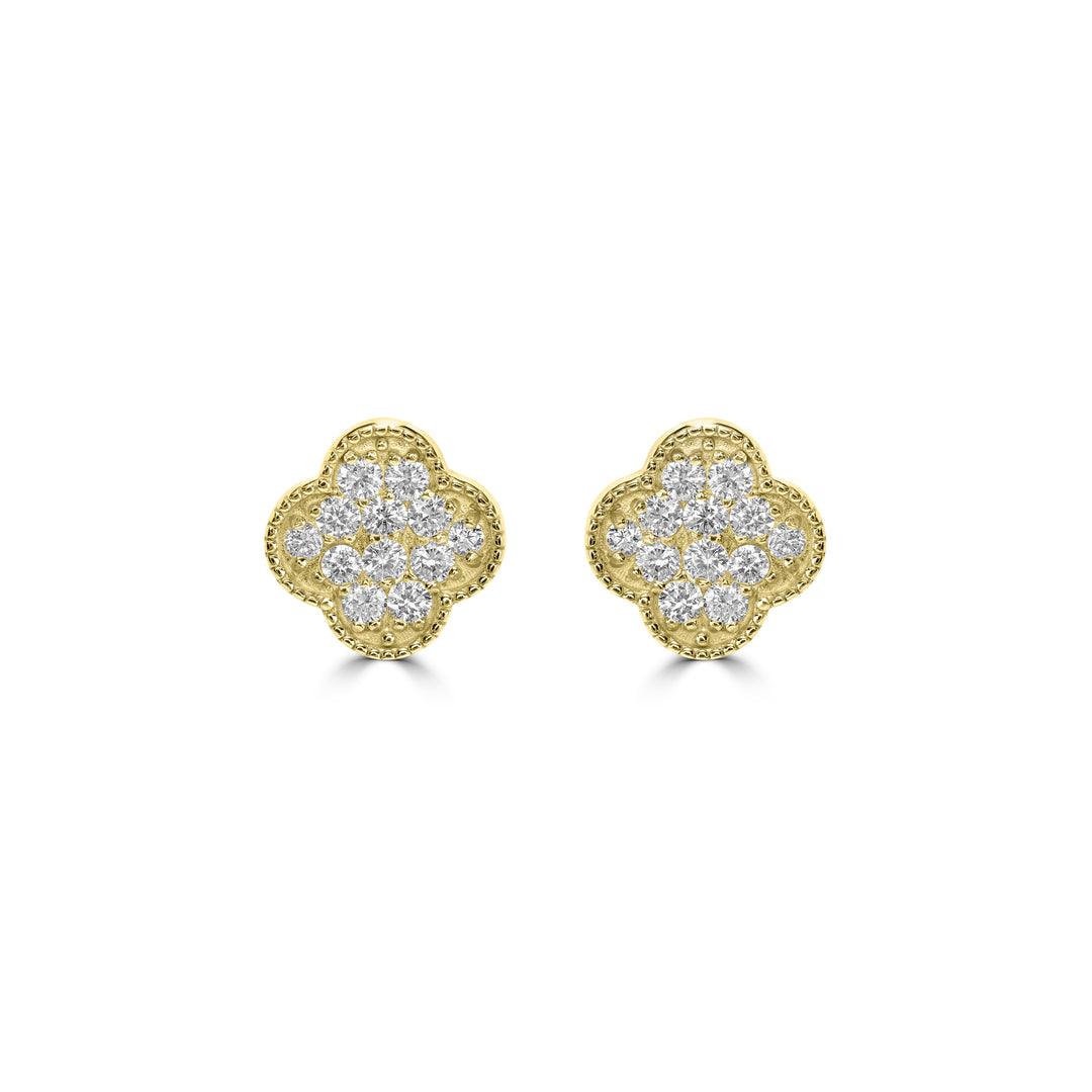 1 Cts Lab Grown Diamond Clover Earring in 925 Yellow Gold Plated