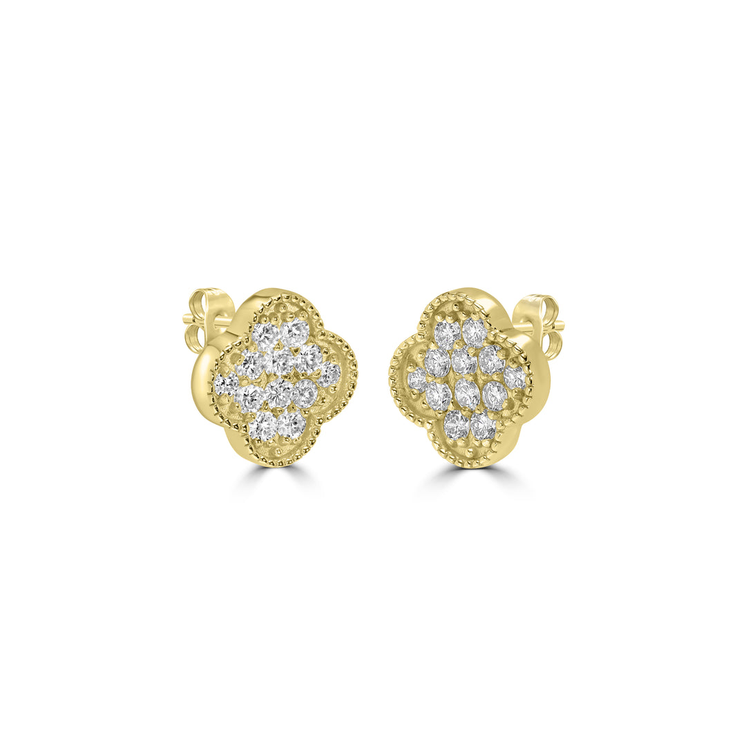 1 Cts Lab Grown Diamond Clover Earring in 925 Yellow Gold Plated
