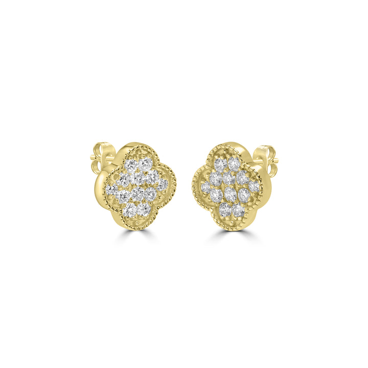 1 Cts Lab Grown Diamond Clover Earring in 925 Yellow Gold Plated