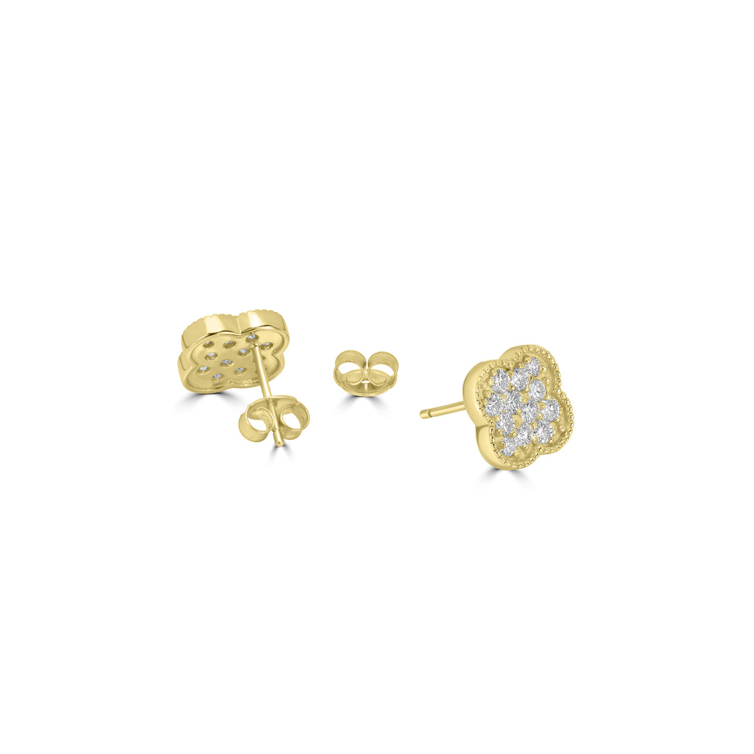 1 Cts Lab Grown Diamond Clover Earring in 925 Yellow Gold Plated
