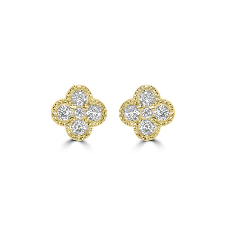 0.59 Cts Lab Grown Diamond Clover Earring in 925 Yellow Gold Plated