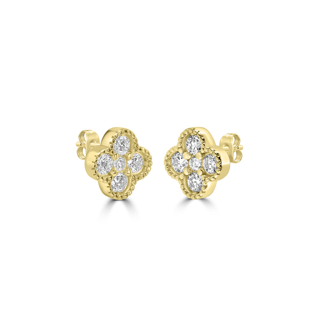 0.59 Cts Lab Grown Diamond Clover Earring in 925 Yellow Gold Plated