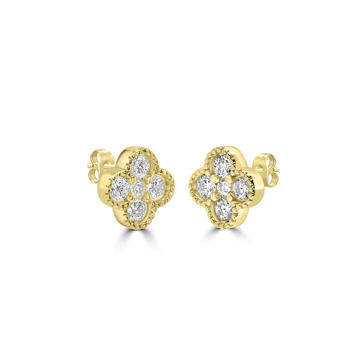 0.59 Cts Lab Grown Diamond Clover Earring in 925 Yellow Gold Plated