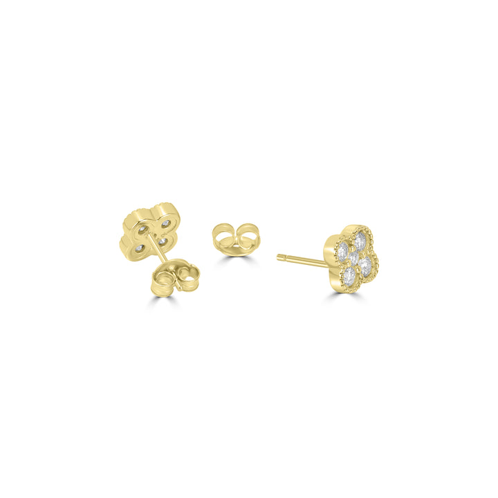 0.59 Cts Lab Grown Diamond Clover Earring in 925 Yellow Gold Plated
