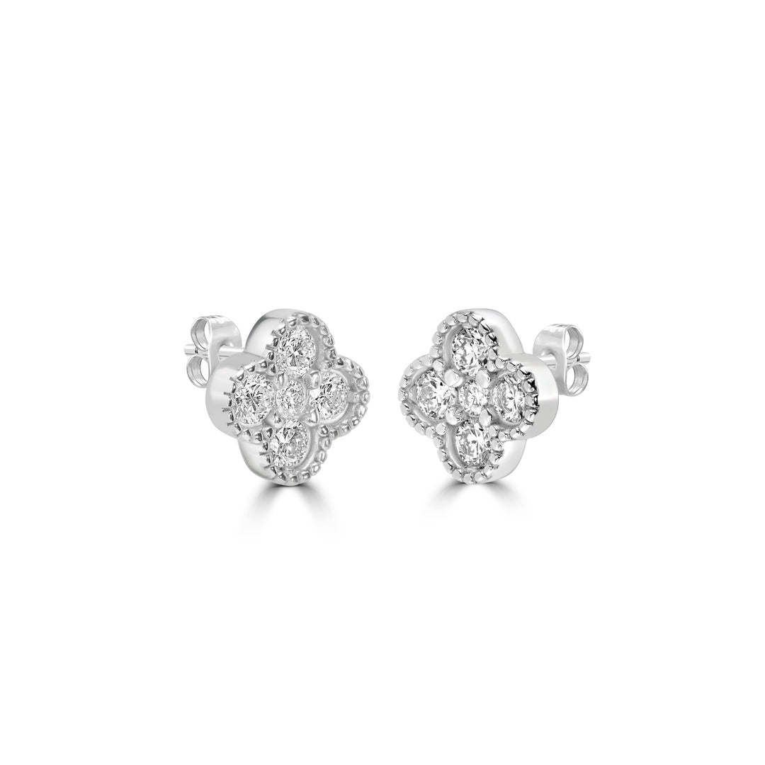 0.59 Cts Lab Grown Diamond Clover Earring in 925 Platinum Plated
