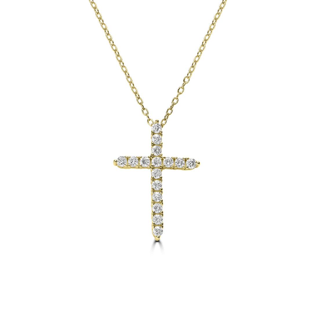 0.55 Cts Lab Grown Diamond Cross Pendant in 925 Yellow Gold Plated