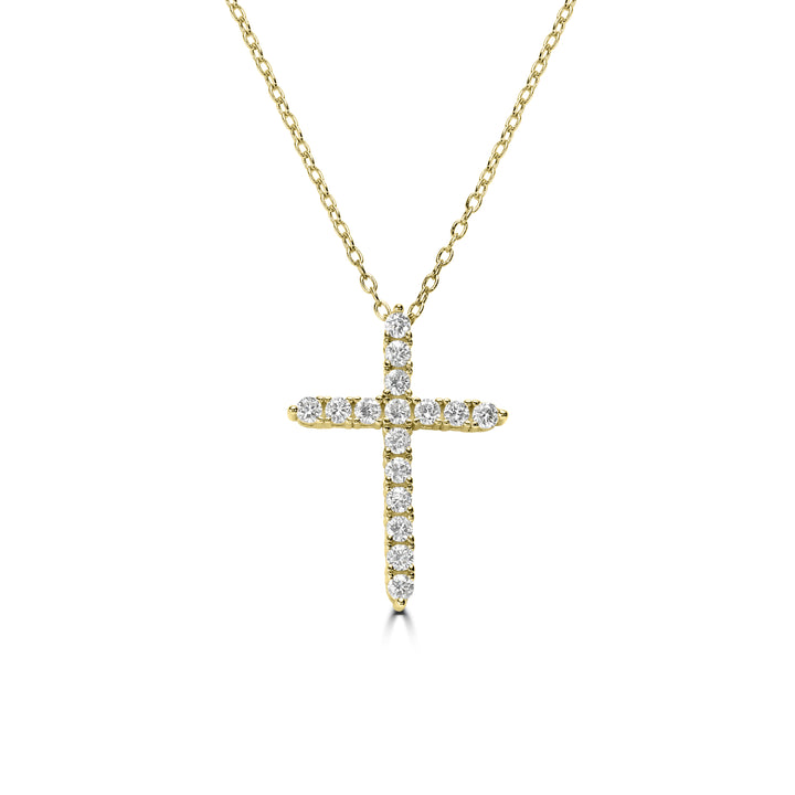 0.55 Cts Lab Grown Diamond Cross Pendant in 925 Yellow Gold Plated