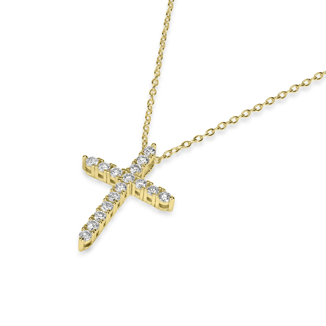 0.55 Cts Lab Grown Diamond Cross Pendant in 925 Yellow Gold Plated