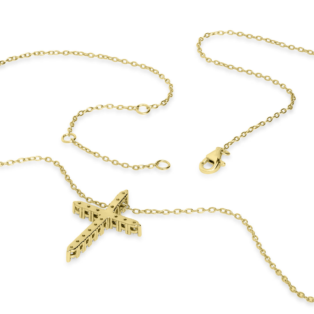 0.55 Cts Lab Grown Diamond Cross Pendant in 925 Yellow Gold Plated