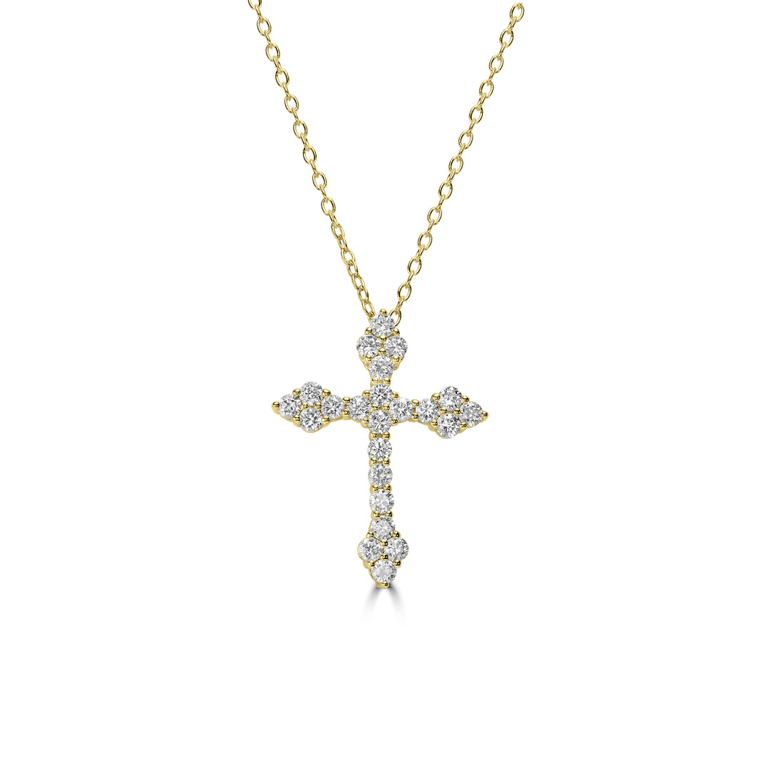 1.13 Cts Lab Grown Diamond Cross Pendant in 925 Yellow Gold Plated