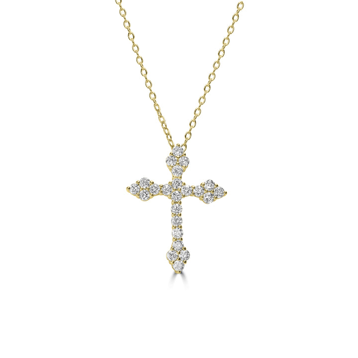 1.13 Cts Lab Grown Diamond Cross Pendant in 925 Yellow Gold Plated