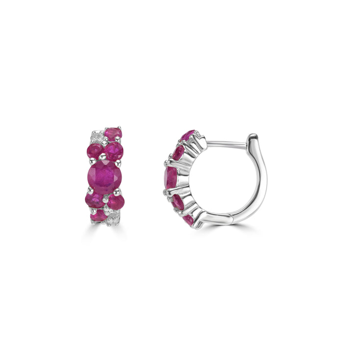 3.07 Cts Ruby Hoop Earring With 0.20 Cts Lab Grown Diamond in 925 Silver