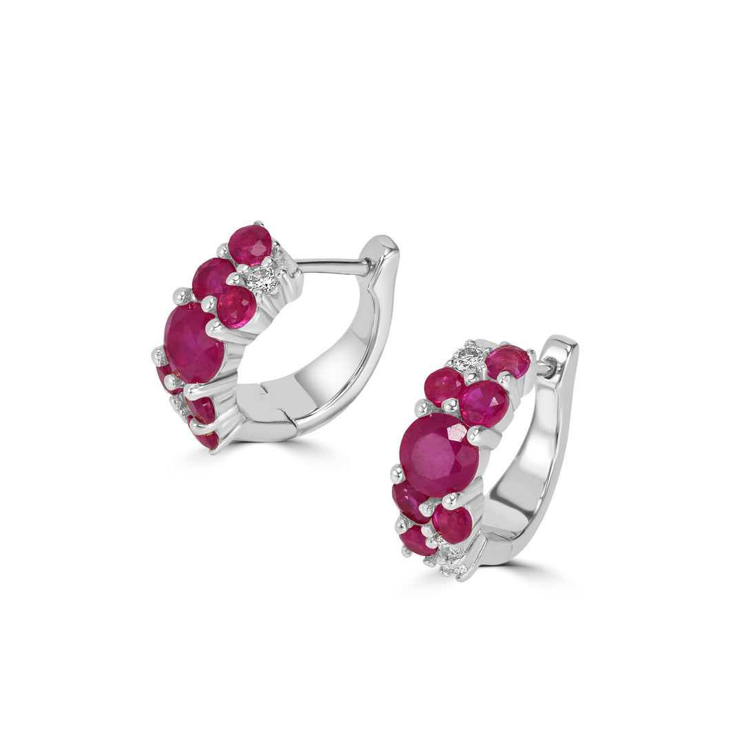 3.07 Cts Ruby Hoop Earring With 0.20 Cts Lab Grown Diamond in 925 Silver