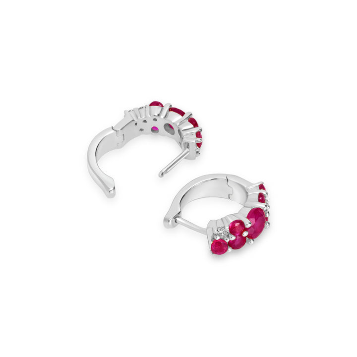 3.07 Cts Ruby Hoop Earring With 0.20 Cts Lab Grown Diamond in 925 Silver