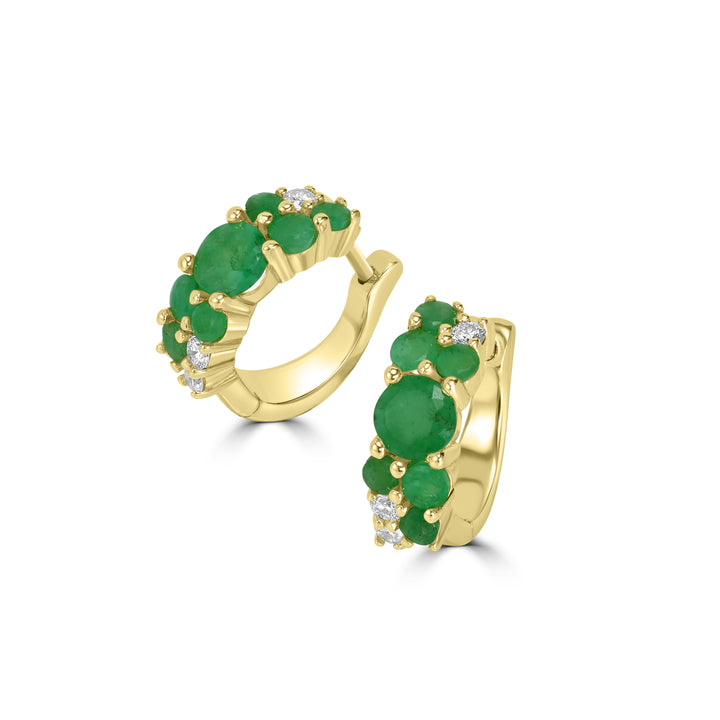 2.00 Cts Emerald Hoop Earring With 0.20 Cts Lab Grown Diamond in 925 Yellow Gold Plated