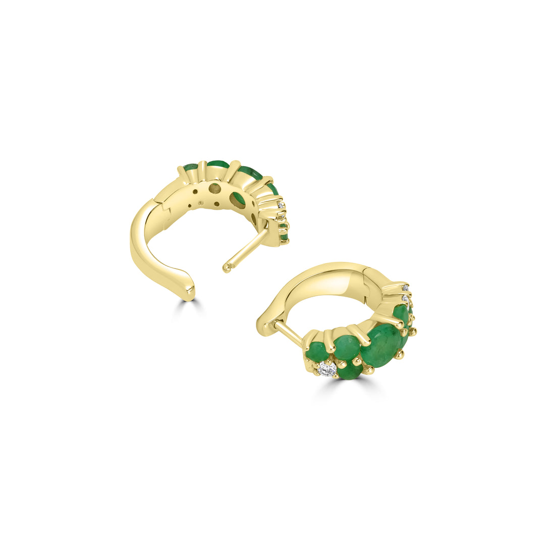 2.00 Cts Emerald Hoop Earring With 0.20 Cts Lab Grown Diamond in 925 Yellow Gold Plated