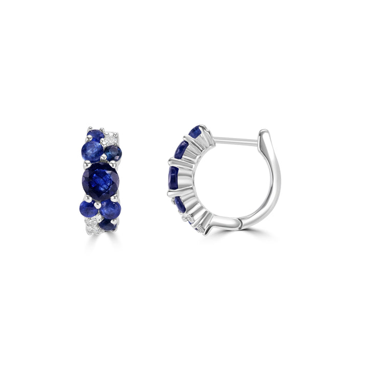 3.20 Cts Sapphire Hoop Earring With 0.20 Cts Lab Grown Diamond in 925 Platinum Plated
