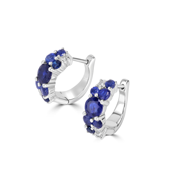 3.20 Cts Sapphire Hoop Earring With 0.20 Cts Lab Grown Diamond in 925 Platinum Plated