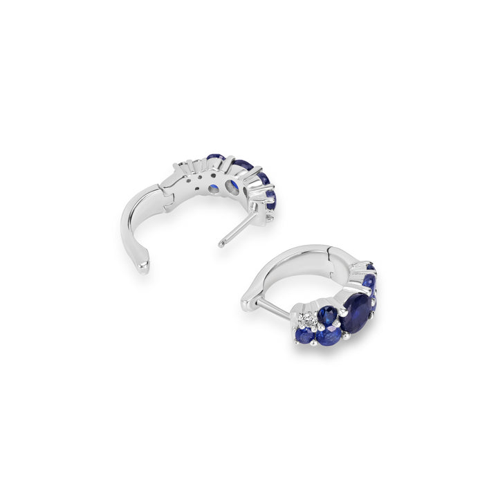 3.20 Cts Sapphire Hoop Earring With 0.20 Cts Lab Grown Diamond in 925 Platinum Plated
