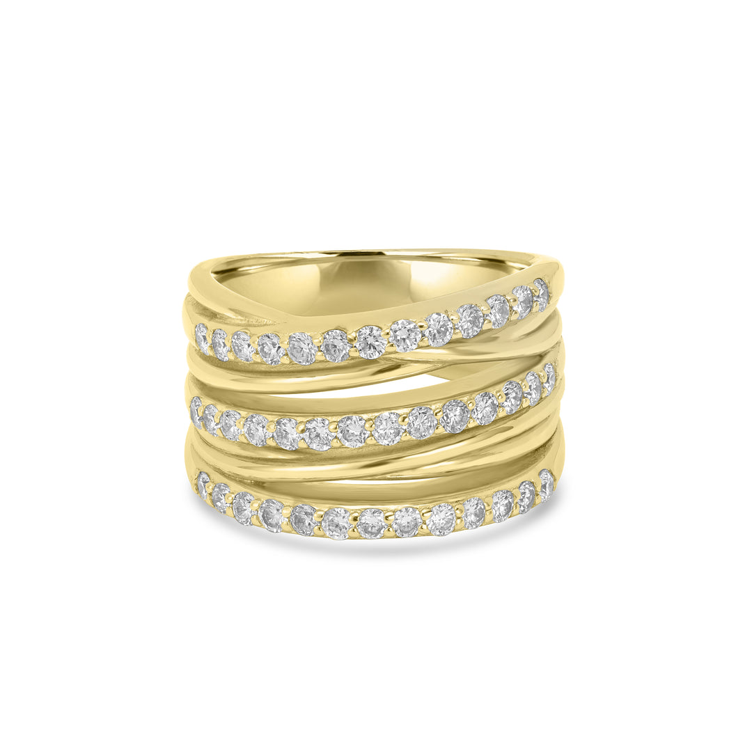 1.01 Cts Lab Grown Diamond Multi Row Ring in 925 Yellow Gold Plated