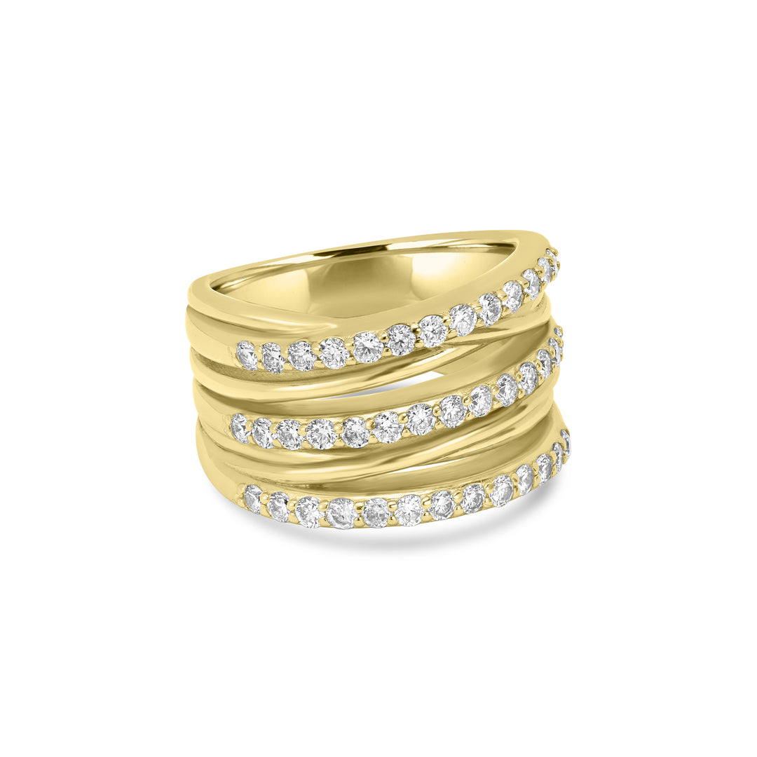1.01 Cts Lab Grown Diamond Multi Row Ring in 925 Yellow Gold Plated
