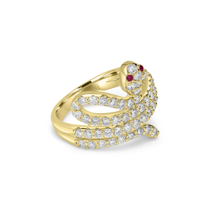 1.20 Cts Lab Grown Diamond Snake Ring in 925 Yellow Gold Plated