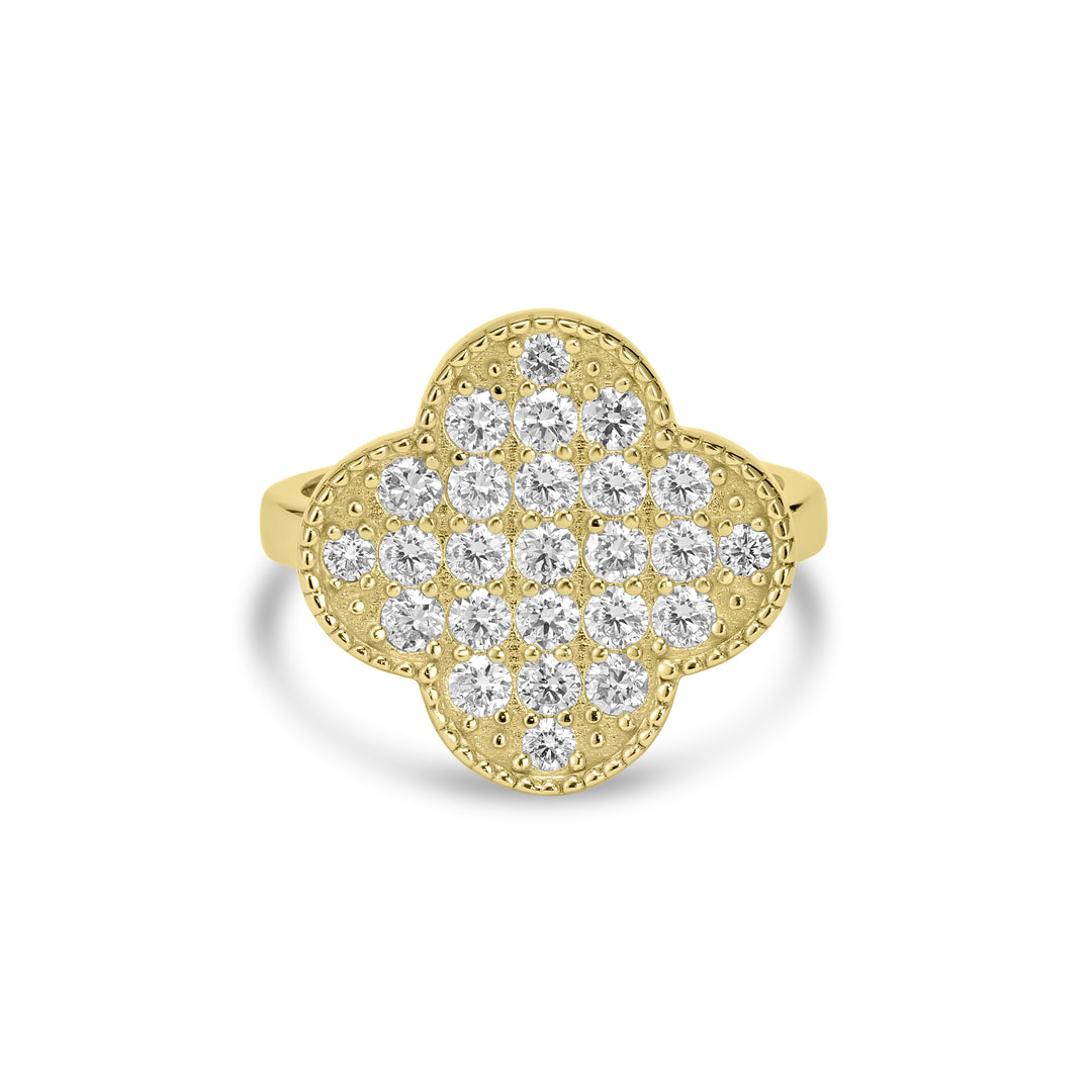 1.04 Cts Lab Grown Diamond Clover Ring in 925 Yellow Gold Plated