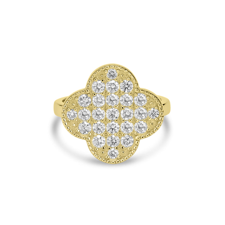 1.04 Cts Lab Grown Diamond Clover Ring in 925 Yellow Gold Plated