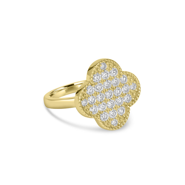 1.04 Cts Lab Grown Diamond Clover Ring in 925 Yellow Gold Plated