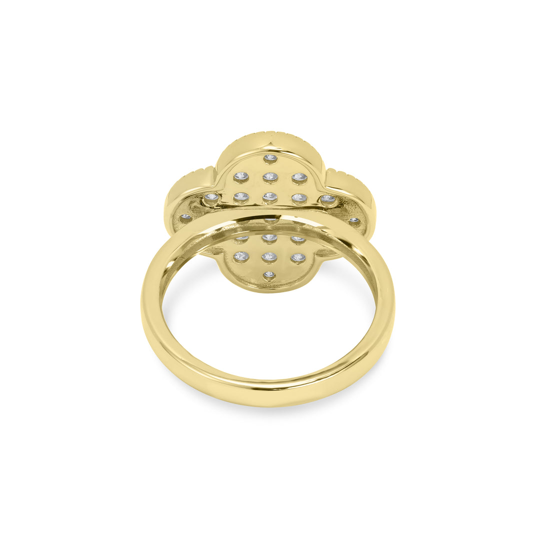 1.04 Cts Lab Grown Diamond Clover Ring in 925 Yellow Gold Plated