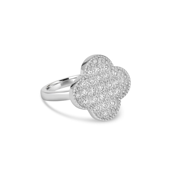 1.04 Cts Lab Grown Diamond Clover Ring in 925 Platinum Plated