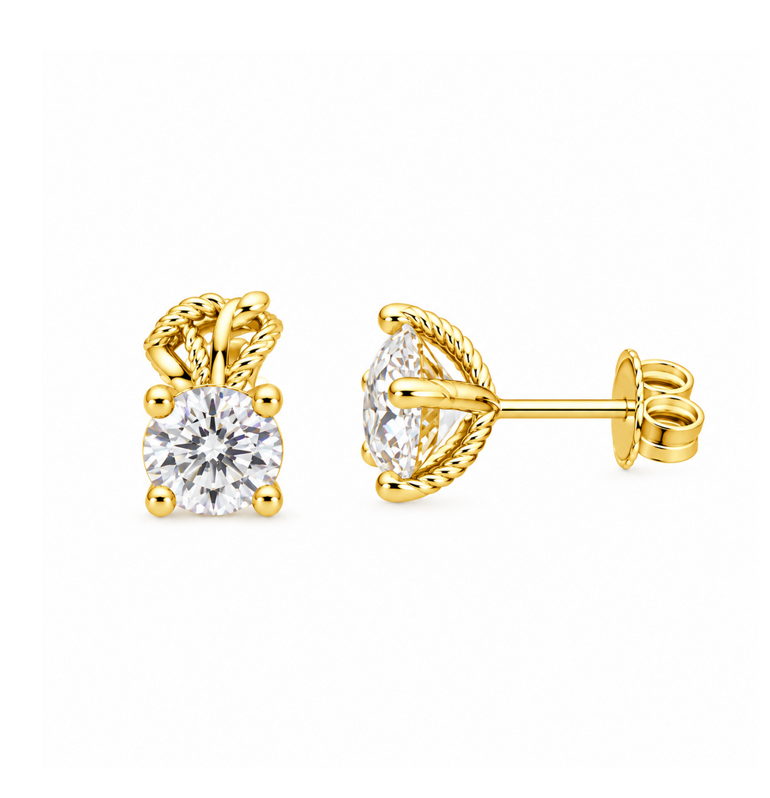 6.00 DEW Round Shape Moissanite Solitaire Earring in 925 Yellow Gold Plated