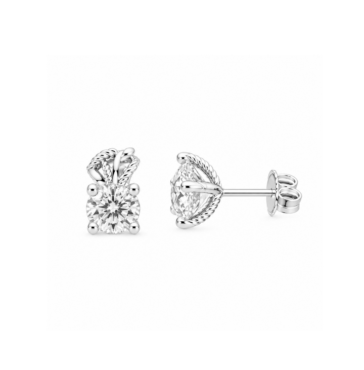 4.00 DEW Round Shape Moissanite Solitaire Earring in 925 Platinum Plated