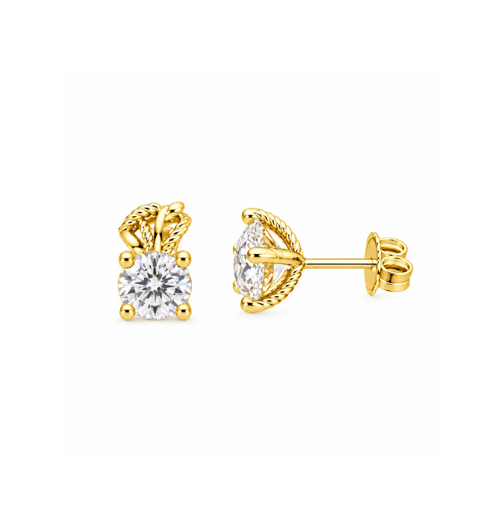 4.00 DEW Round Shape Moissanite Solitaire Earring in 925 Yellow Gold Plated