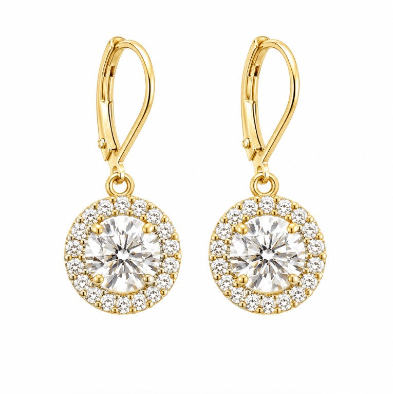 4.40 DEW Moissanite Halo Earring in 925 Yellow Gold