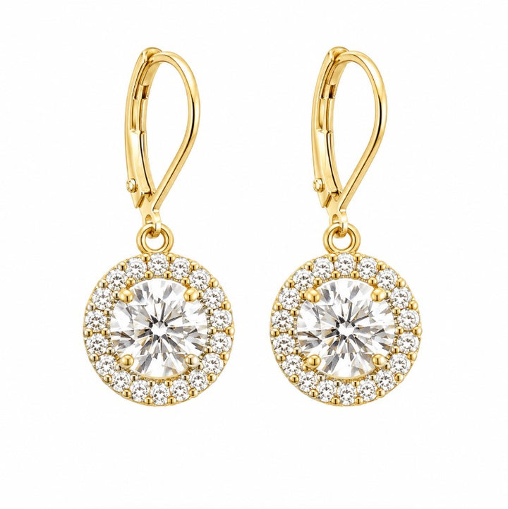 4.40 DEW Moissanite Halo Earring in 925 Yellow Gold