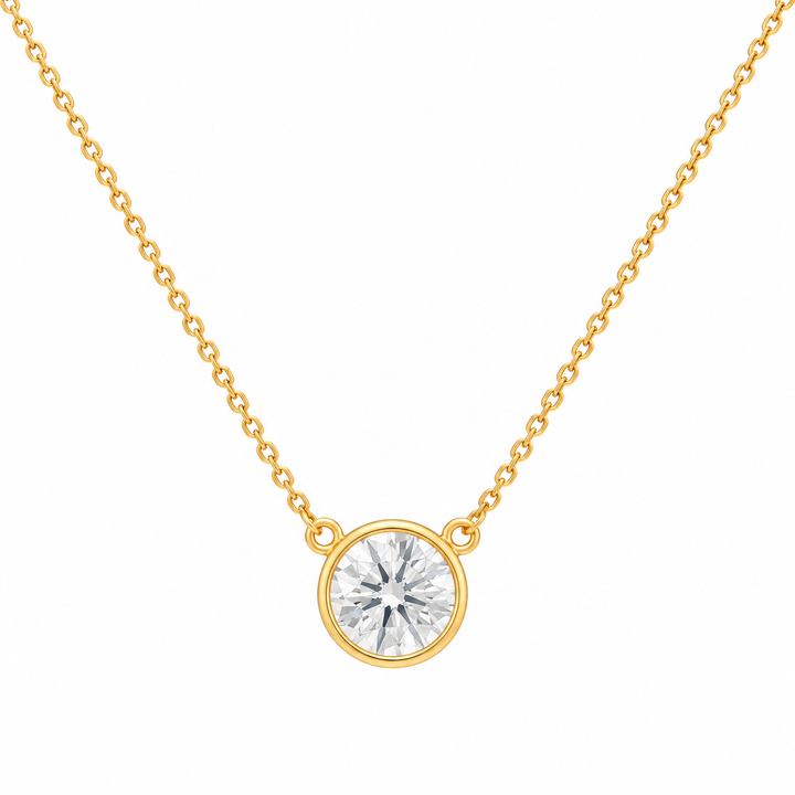 4.00 DEW Round Shape Moissanite Solitaire Necklace in 925 Yellow Gold