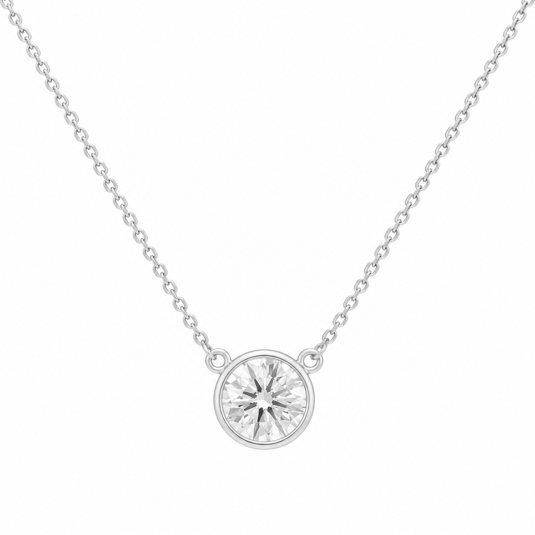 4.00 DEW Round Shape Moissanite Solitaire Necklace in 925 Platinum Plated