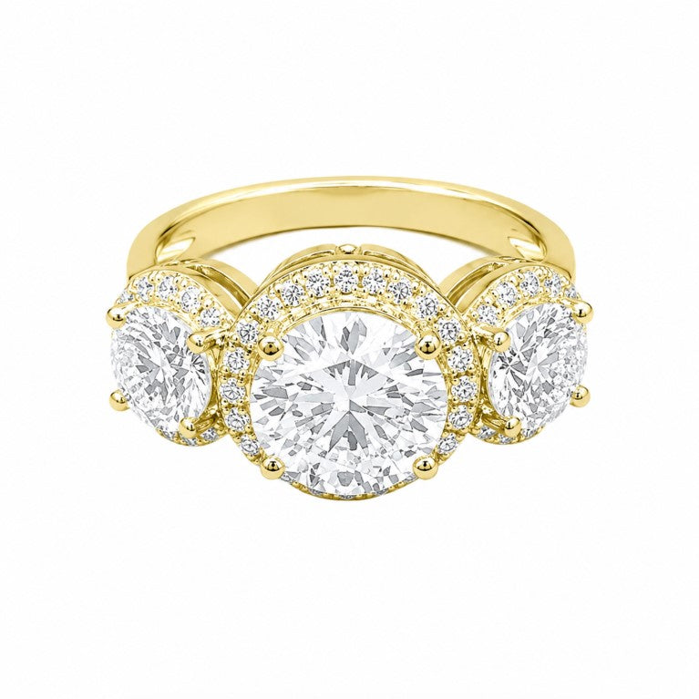 3.36 DEW Moissanite Halo Ring in 925 Yellow Gold