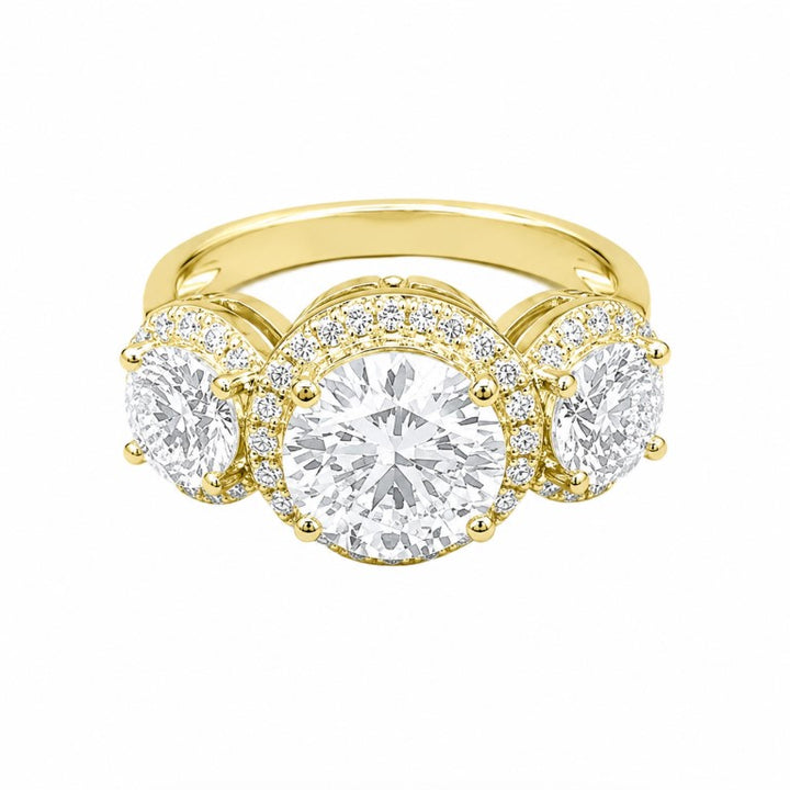 3.36 DEW Moissanite Halo Ring in 925 Yellow Gold