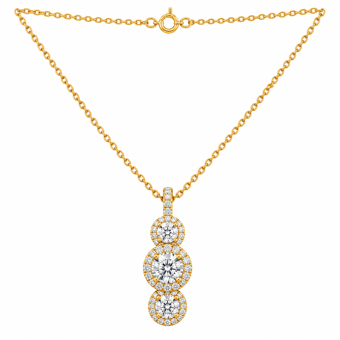 3.50 DEW Moissanite Halo Pendant in 925 Yellow Gold