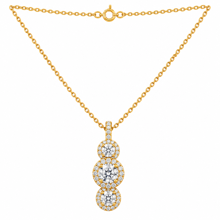 3.50 DEW Moissanite Halo Pendant in 925 Yellow Gold