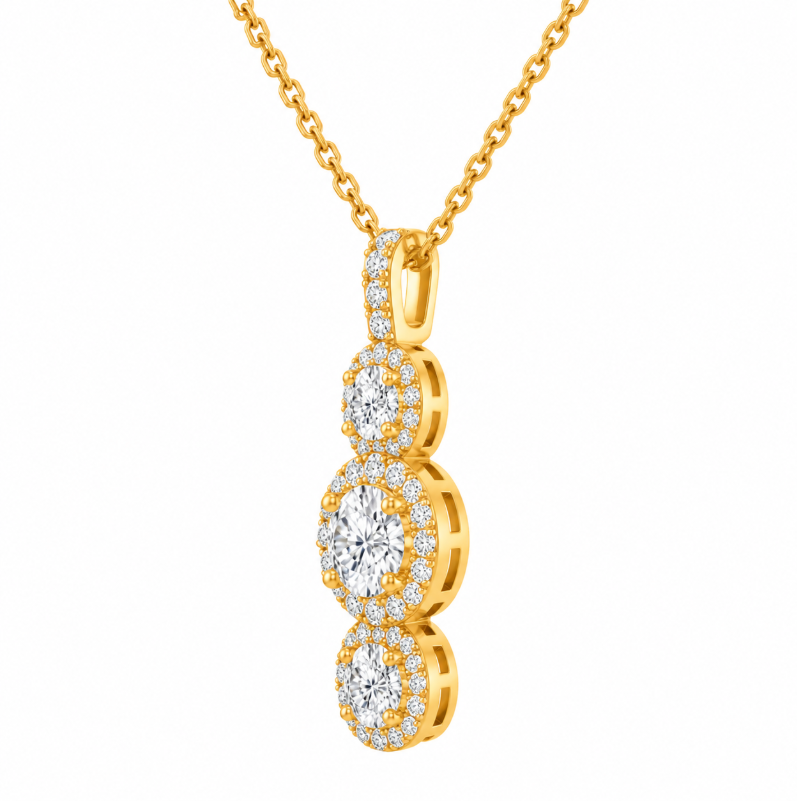 3.50 DEW Moissanite Halo Pendant in 925 Yellow Gold