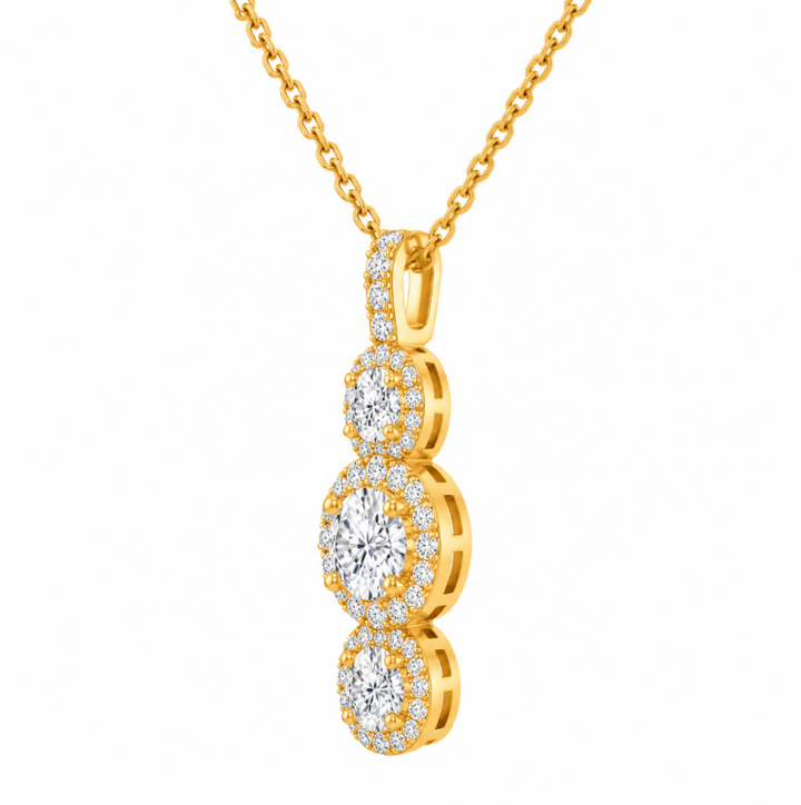 3.50 DEW Moissanite Halo Pendant in 925 Yellow Gold