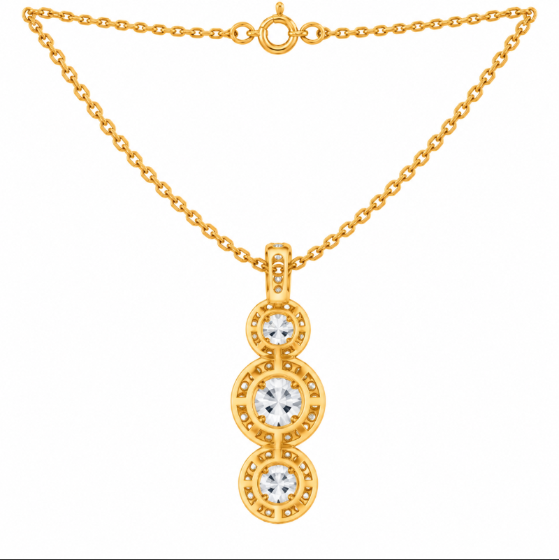 3.50 DEW Moissanite Halo Pendant in 925 Yellow Gold