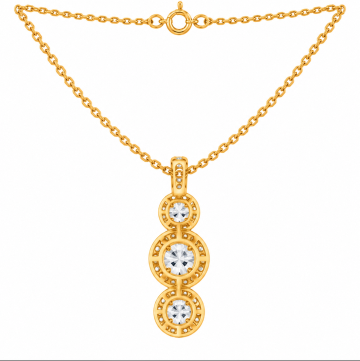 3.50 DEW Moissanite Halo Pendant in 925 Yellow Gold