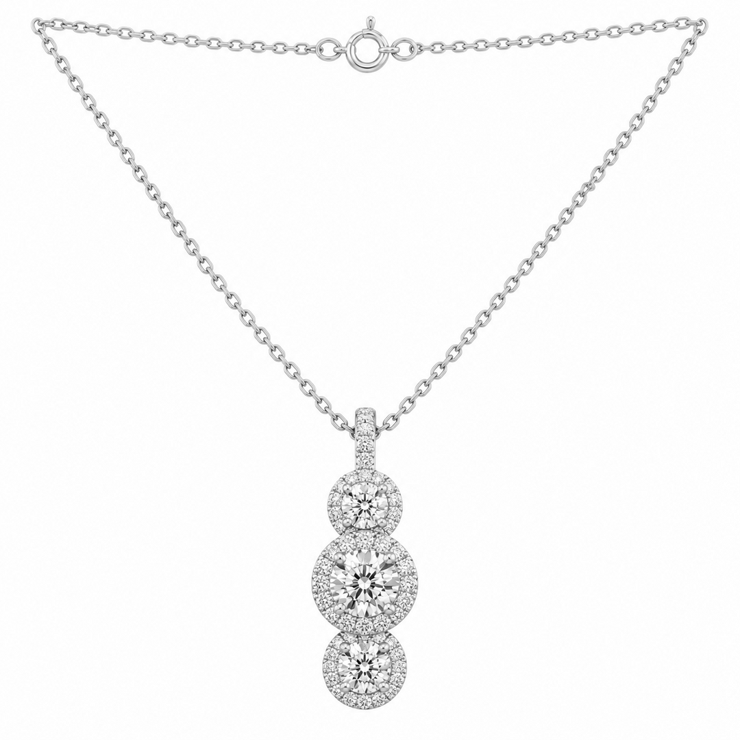 3.50 DEW Moissanite Halo Pendant in 925 Platinum Plated