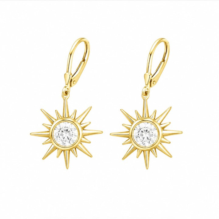 2.00 DEW Round Shape Moissanite Solitaire Earring in 925 Yellow Gold