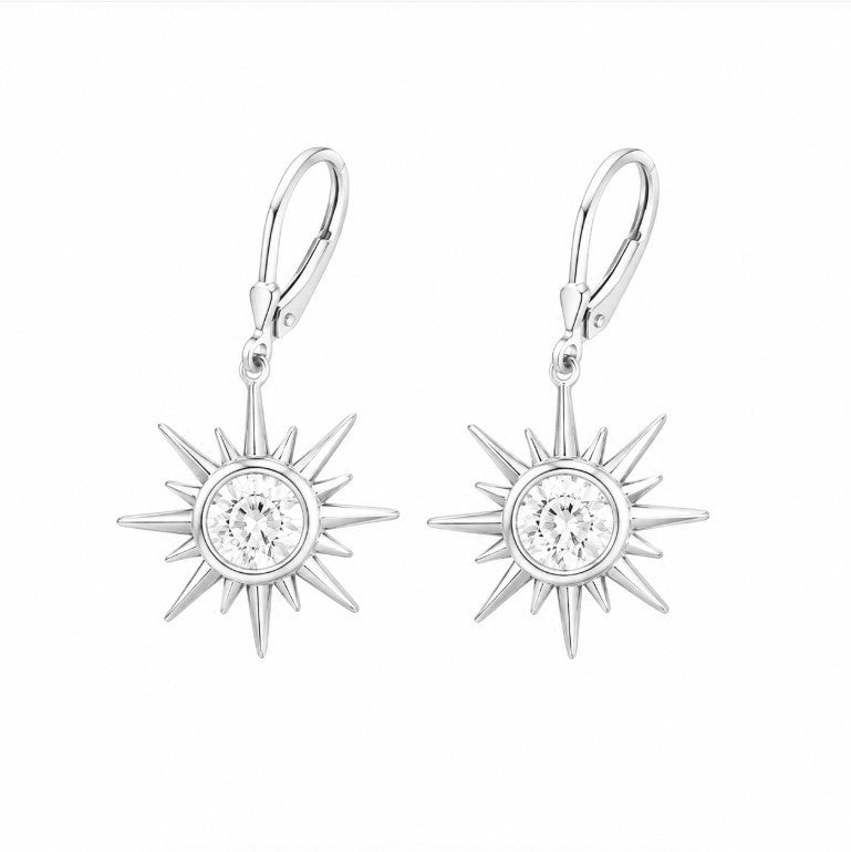 2.00 DEW Round Shape Moissanite Solitaire Earring in 925 Platinum Plated