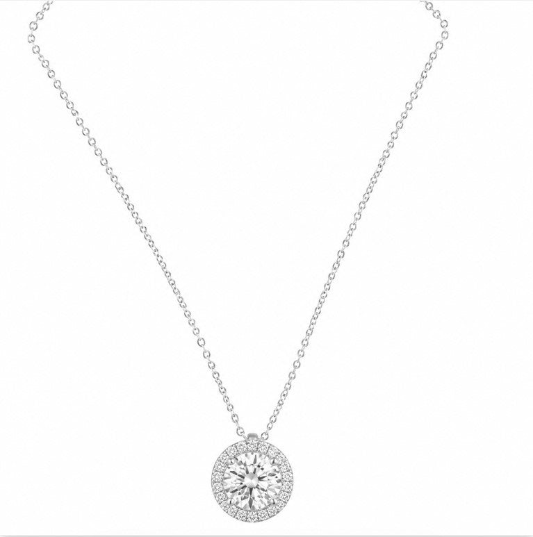 1.20 DEW Moissanite Halo Pendant in 925 Platinum Plated